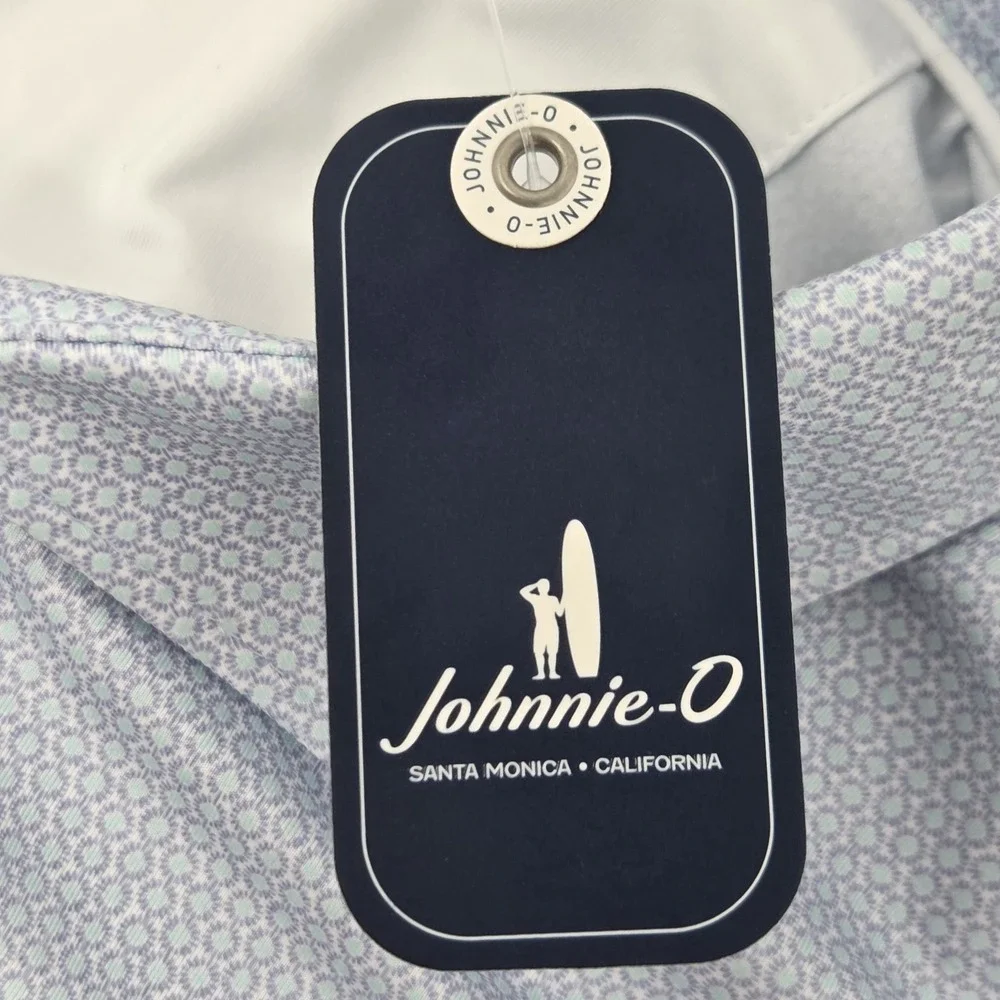 NEW Johnnie-O Featherweight Marlin Golf Polo Shirt Men Large Purple Geo AOP NWT